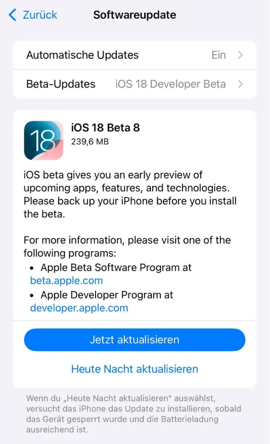 武宣苹果手机维修分享苹果 iOS / iPadOS 18 开发者预览版 Beta 8 发布 